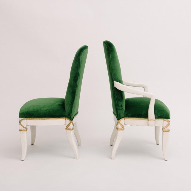 Contemporary 1980s Set of 10 Emerald Green Velvet Dining Chairs Attr. Marge Carson For Sale - Image 3 of 11