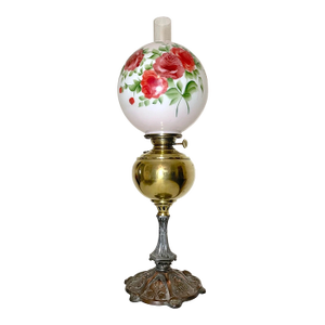 Large Antique Ornate 1800s Brass Glass Electrified Oil Table Parlor Banquet Lamp