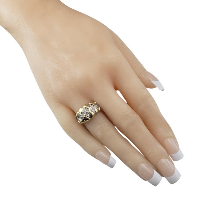 14 Karat Yellow Gold and Diamond Band Ring Size 6 This elegant wide band features 20 round brilliant cut diamonds set in...