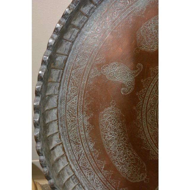 Metal Vintage Middle Eastern Large Ornate Metal / Copper Fluted Edge Chai Tea Tray / Wall Decor For Sale - Image 7 of 14