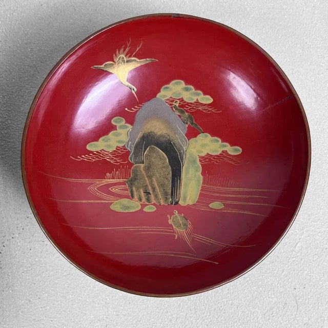 Exquisite set of five Sakazuki Maki-e 蒔絵 Lacquerware pieces from the Meiji period, Japan. The splendid red lacquered wood...