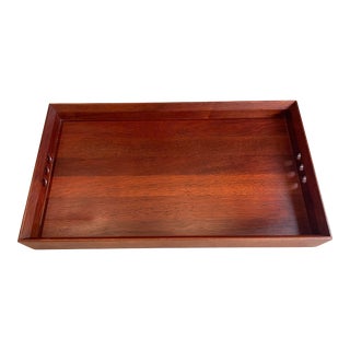 Mid Century Extra Large Mahogany Wood Table Top Captains Tray For Sale
