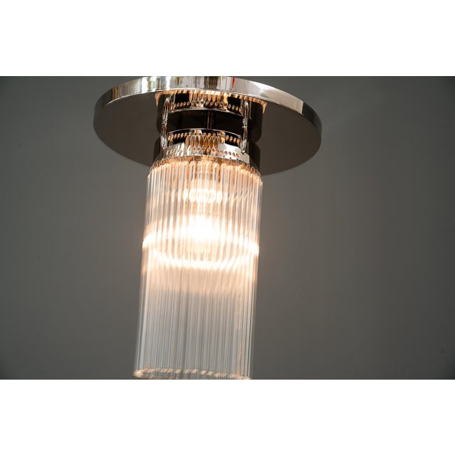 Art Deco nickel-plated ceiling lamp with glass sticks vienna around 1920s The glass sticks are replaced ( new ) Up to 250V...