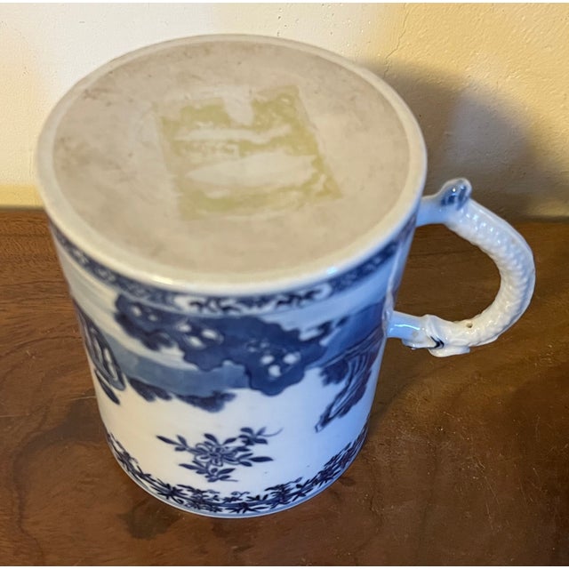 Large Antique 18th Century Chinese Export Blue & White Porcelain Tankard Mug For Sale - Image 11 of 11