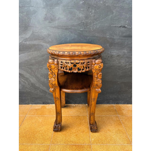 Chinese Carved Hardwood Side Table, Mid-20th Century For Sale - Image 6 of 11