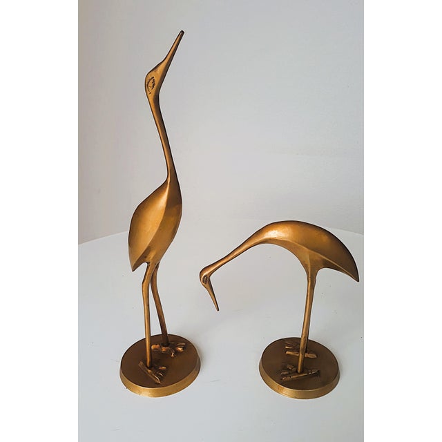 Metal Vintage Crane Figures in Brass and Metal, 1950s, Set of 2 For Sale - Image 7 of 8