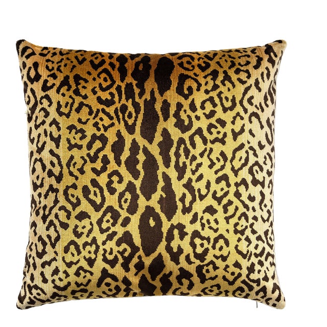 The House of Scalamandré Leopardo / Velvet Pillow, Gold & Black/beige, 22 X 22 For Sale