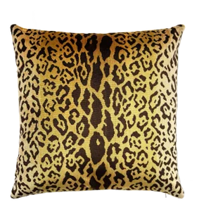 The House of Scalamandré Leopardo / Velvet Pillow, Gold & Black/beige, 22 X 22