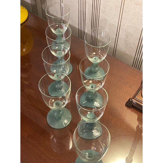 1960s Rare Set of 8 Villeroy & Boch Isabelle Green Wine Glasses For Sale - Image 10 of 11