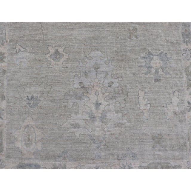 Textile Afghanistan Oushak Rug With Soft Sage Gray Field and Tribal Motifs For Sale - Image 7 of 10