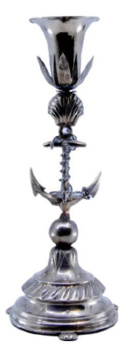 Silver Toothpick Holder with Shell Supporting Chalice on Anchor Resting on Ball and Base with Engravings