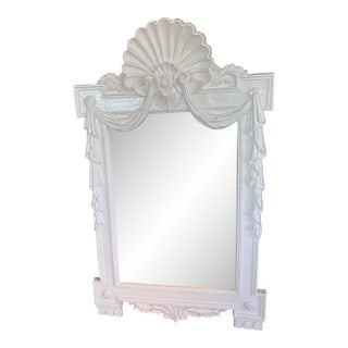 Vintage Palm Beach Shell Draped White Lacquered Wall Mirror Pair Available For Sale