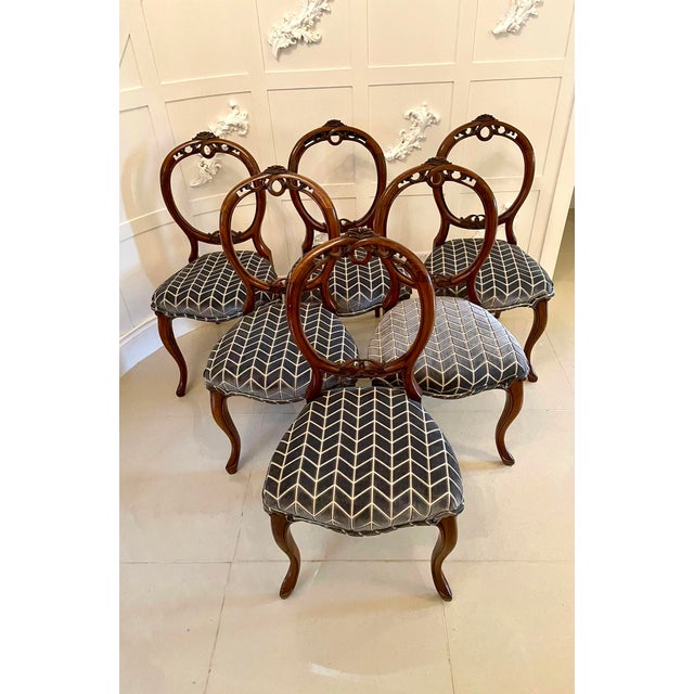 Antique Victorian Walnut Carved Balloon Back Dining Chairs, 1850, Set of 6 For Sale - Image 9 of 9