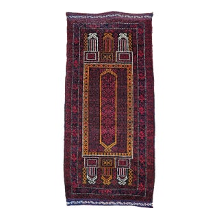 Vintage Baluch Prayer Rug, Hand-Knotted Wool, Mid-20th Century For Sale