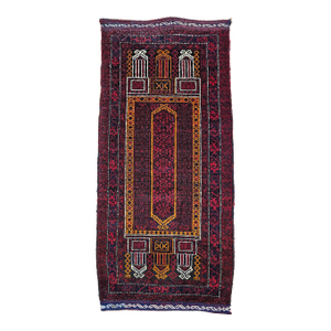 Vintage Baluch Prayer Rug, Hand-Knotted Wool, Mid-20th Century