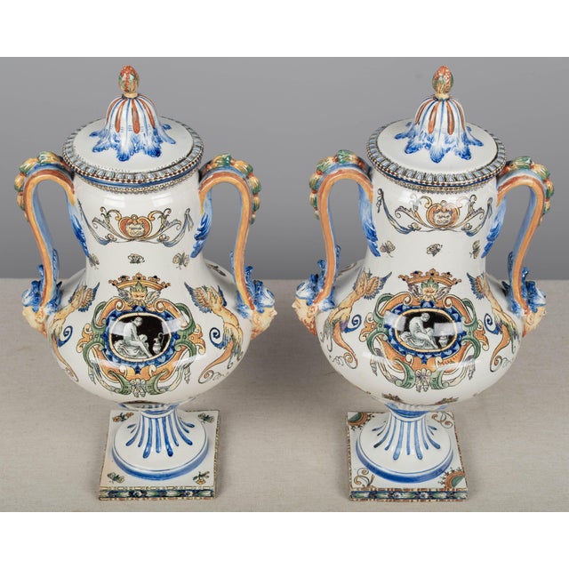 Pair of 19th Century French Gien Faience Urns For Sale - Image 9 of 15