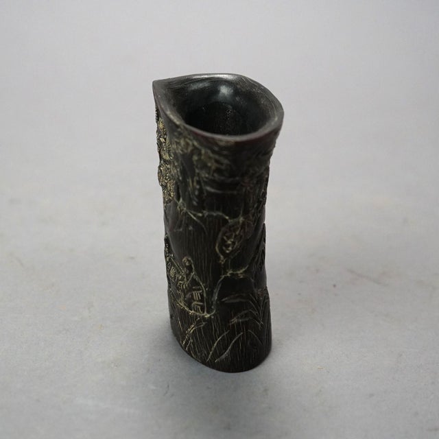 Wood Asian Carved Libation Cup, Genre Scene with Men in Chess Game, Early 20th Century For Sale - Image 7 of 7