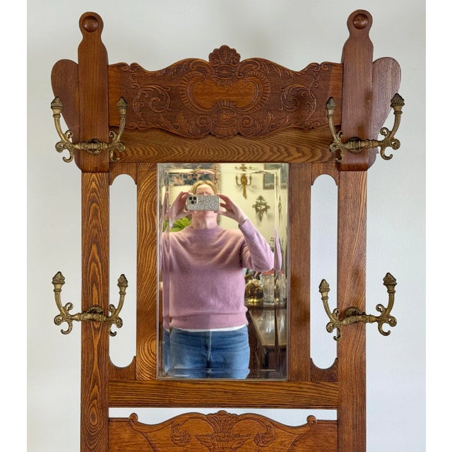 Antique Early 20th C American Oak Hall Tree For Sale - Image 4 of 10