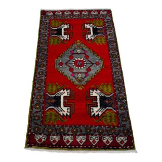 1970s Hand Knotted Turkish Small Rug Decorative Mat for Bathroom - Kitchen and Entryway - 20'' X 39'' For Sale