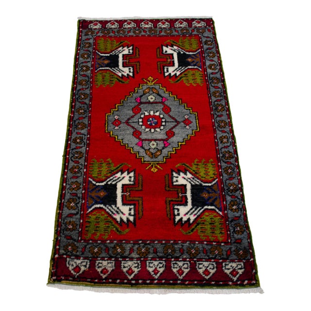 1970s Hand Knotted Turkish Small Rug Decorative Mat for Bathroom - Kitchen and Entryway - 20'' X 39'' For Sale