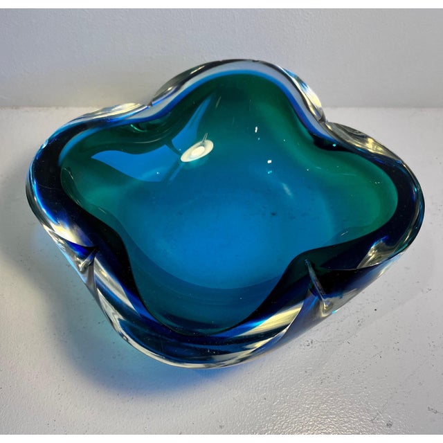 Large Biomorphic Murano Blue & Green Glass Bowl, circa 1970 For Sale - Image 10 of 12