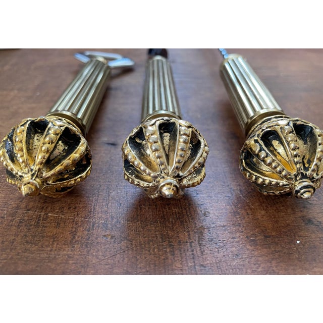 Mid-Century Modern Vintage Maxwell Phillips MCM Brass & Stainless Steel Crown Bar Tool Set- 3 Pieces For Sale - Image 3 of 7