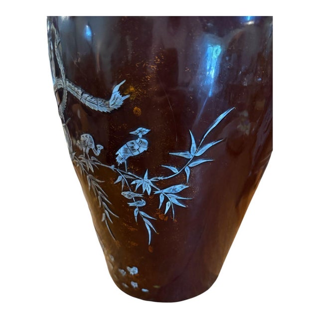 20th Century Asian Laquer and Mother of Pearl Inlay Vase For Sale - Image 6 of 9