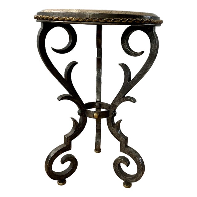 French Gueridon Table With Marble Top and Cast Iron Scroll Legs For Sale