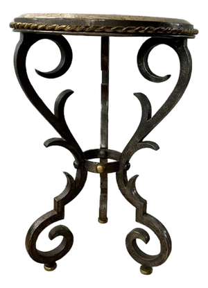 French Gueridon Table With Marble Top and Cast Iron Scroll Legs