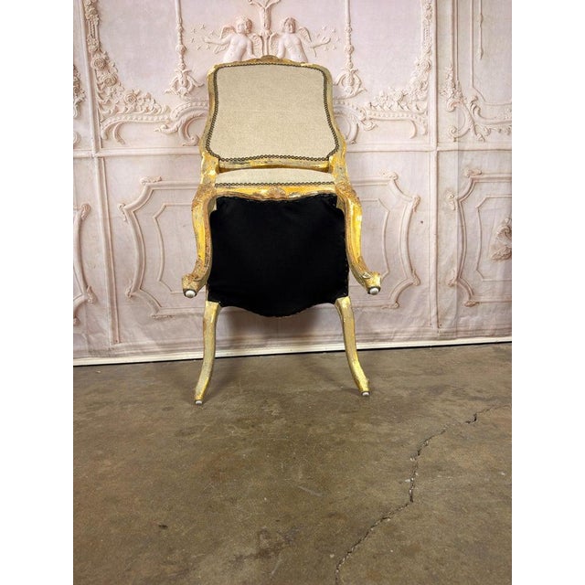 Set of 14 French Louis XV Style Gilt Dining Chairs With Linen Upholstery For Sale - Image 17 of 18