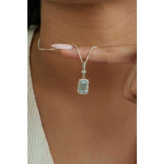 Not Yet Made - Made To Order 1.9ct Ice Blue Aquamarine & Diamond Halo Pendant With Locking Bail in 14k Gold For Sale - Image 5 of 14