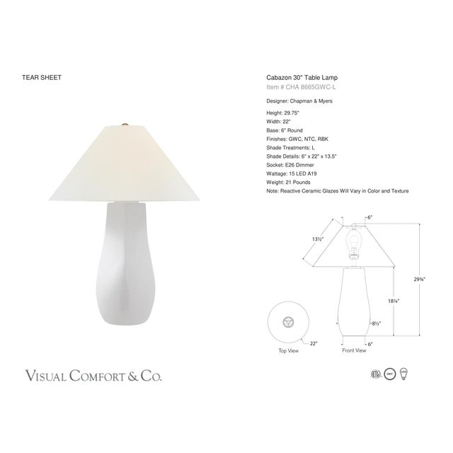 Chapman & Myers by Visual Comfort Signature Cabazon 30" Table Lamp in Glossy White Crackle with Linen Shade Designer:...