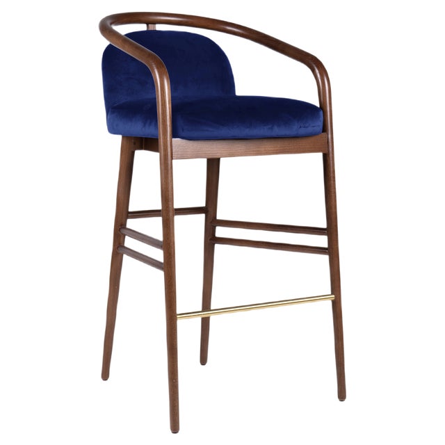 Essex Blue Velvet Bar Stool by Javier Gomez For Sale