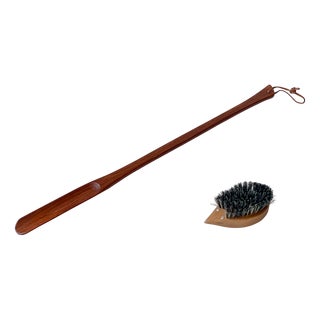 Mid-Century Danish Teak Shoehorn and Rat Brush, 1970s, Set of 2 For Sale