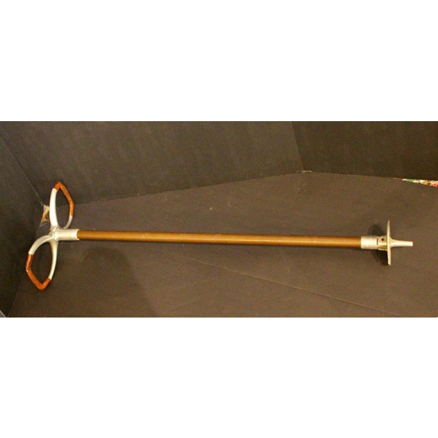 Mid-20th century English shooting stick or hunting walking stick. For hunting or sporting events with folding seat & disc...