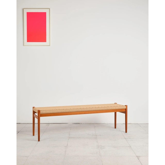 Mid-Century Modern Long Teak Bench with Paper Cord Weaving by Niels O. Møller for j.l. Møllers, Denmark, 1960s For Sale - Image 3 of 18