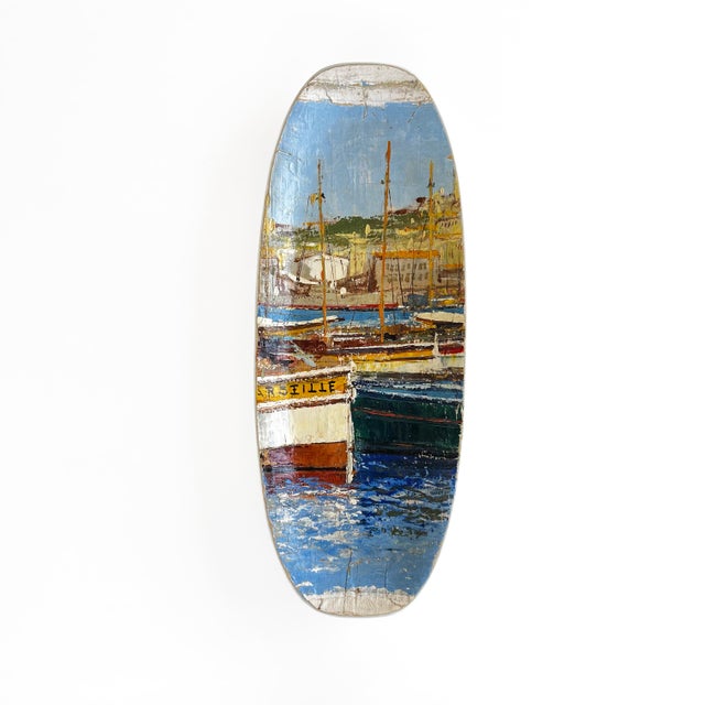 Shabby Chic "Le Port De Marseille" Original Custom Painted Plate Installation - Set of 4 For Sale - Image 3 of 16