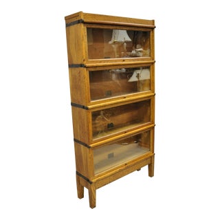 Antique Globe Wernicke Golden Oak 4 Section Stacking Barrister Lawyers Bookcase For Sale