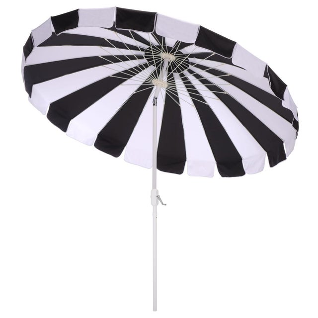Buti 9 Ft Crank Umbrella, Black Cabana Stripe/White Pole For Sale In Philadelphia - Image 6 of 8