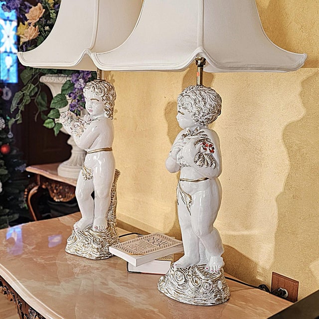 Vintage Hand-Painted Italian Figural Table Lamps, a Pair For Sale - Image 16 of 18