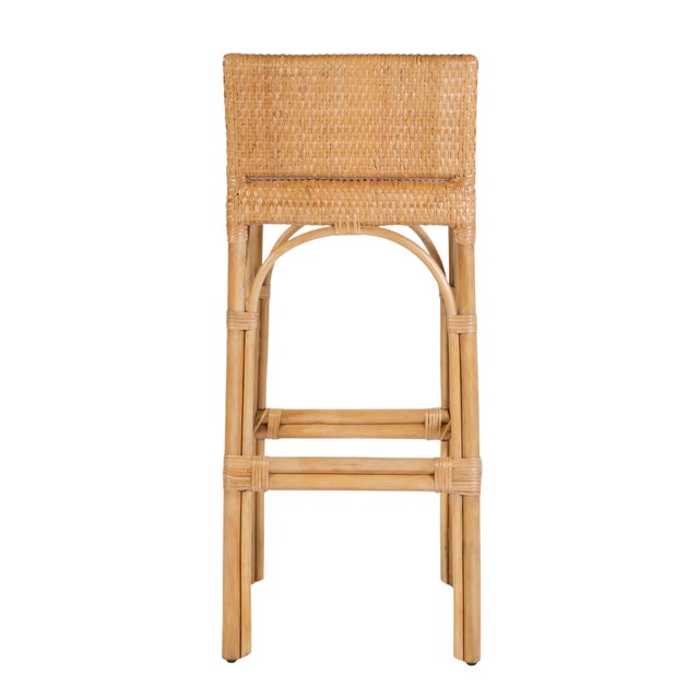 Serienna 30 in. Seat Height Rectangular Rattan Low Back Bar Stool, Natural Rattan For Sale - Image 9 of 11