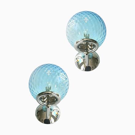 Blue Sculptural Light-Blue Ballotton Murano Glass Wall Sconces by Simoeng, Set of 2 For Sale - Image 8 of 8