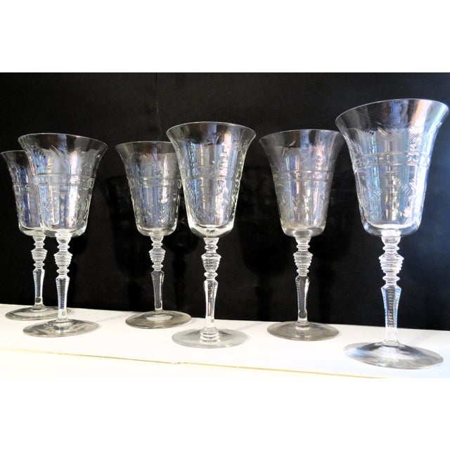 Superb set of Mint Condition 1930's -1940's Etched Lead Glass Wine Goblets, set of 6. From an exquisite collection of...