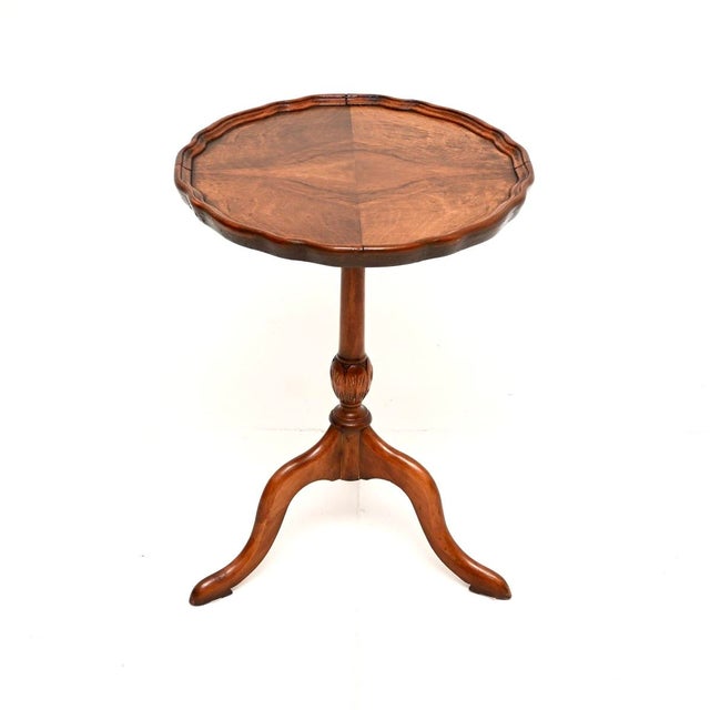 Antique Figured Walnut Pie Crust Wine Table, 1930 For Sale - Image 3 of 7