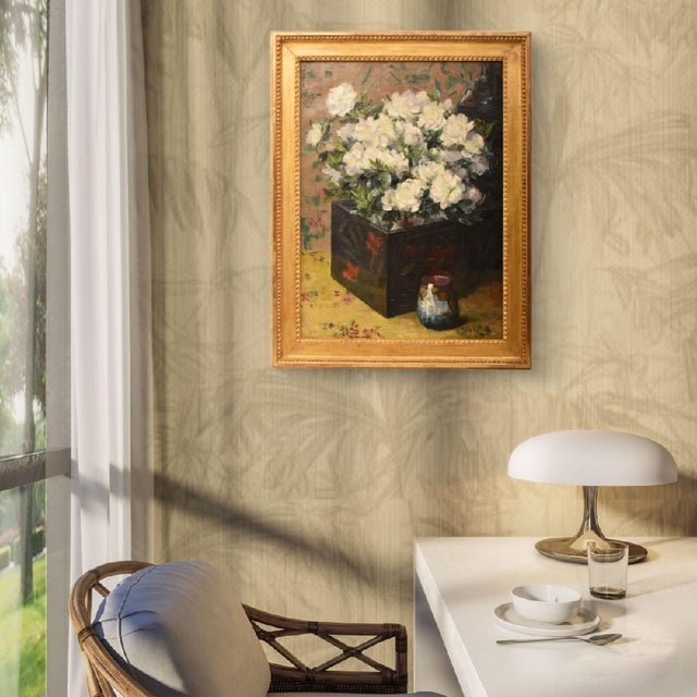 The antique Floral Still Life painting presented here is a refined early 20th-century oil painting on canvas,...