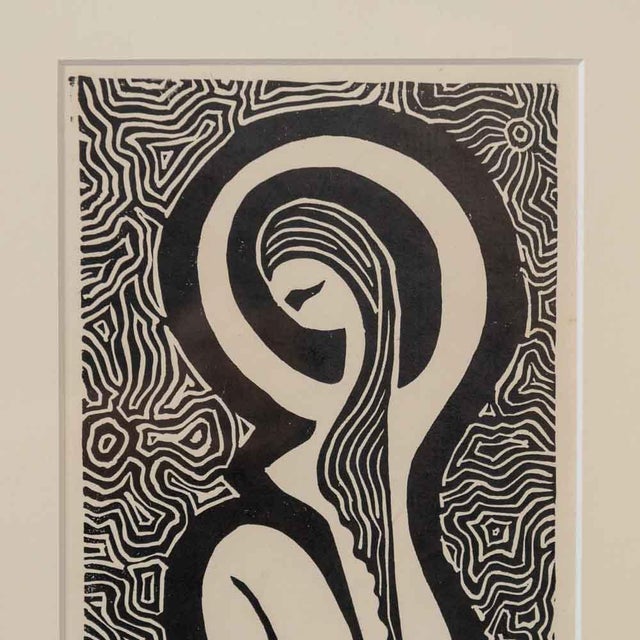 French 1970s French Modernist Linocut Print For Sale - Image 3 of 9