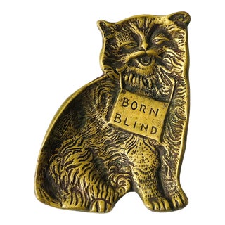 Vintage Brass Cat Tray Born Blind For Sale