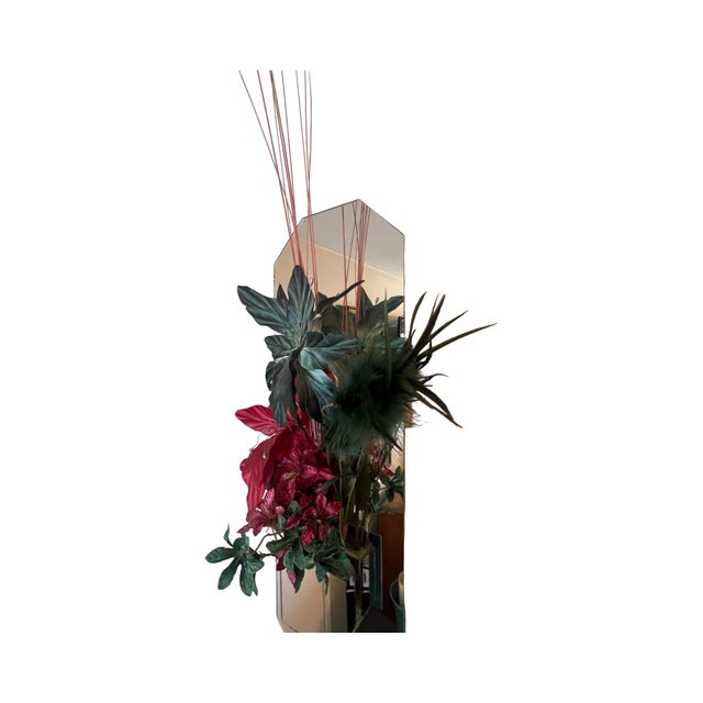 Glass Vintage Rare Postmodern 80s Faux Flower Arrangement Wall Mirror 1980s Modern Planter Vase For Sale - Image 7 of 8