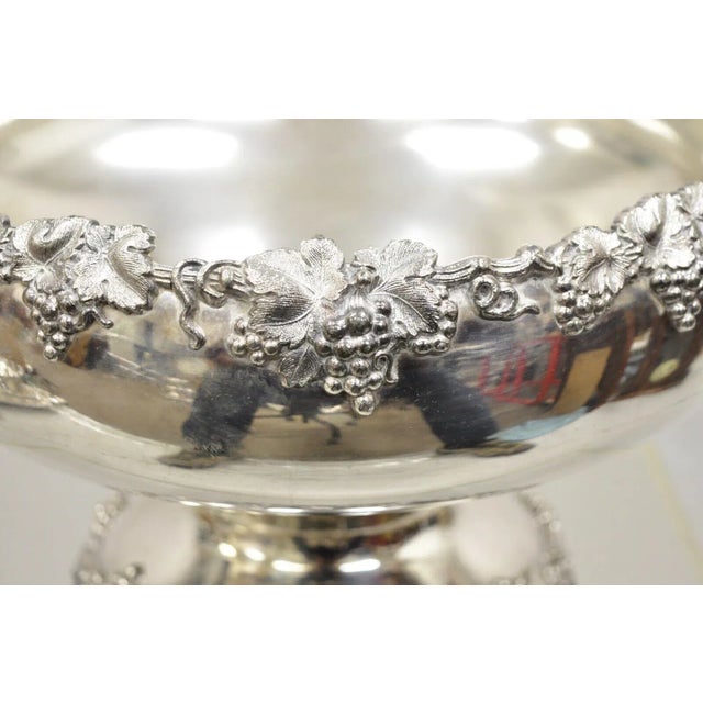 Vintage English Victorian Silver Plated Grapevine Pedestal Base Punch Bowl. Item features a unique grapevine and maple...