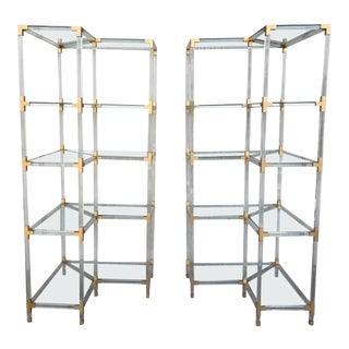 1950s Midcentury Brass Lucite and Glass Étagères - a Pair For Sale